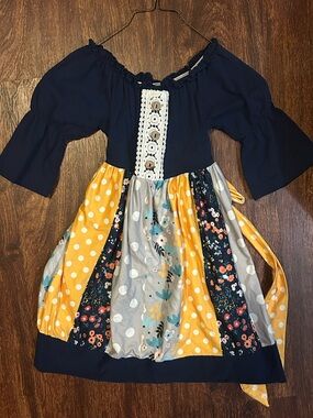 Navy and Mustard Patchwork Floral Girls' Dress